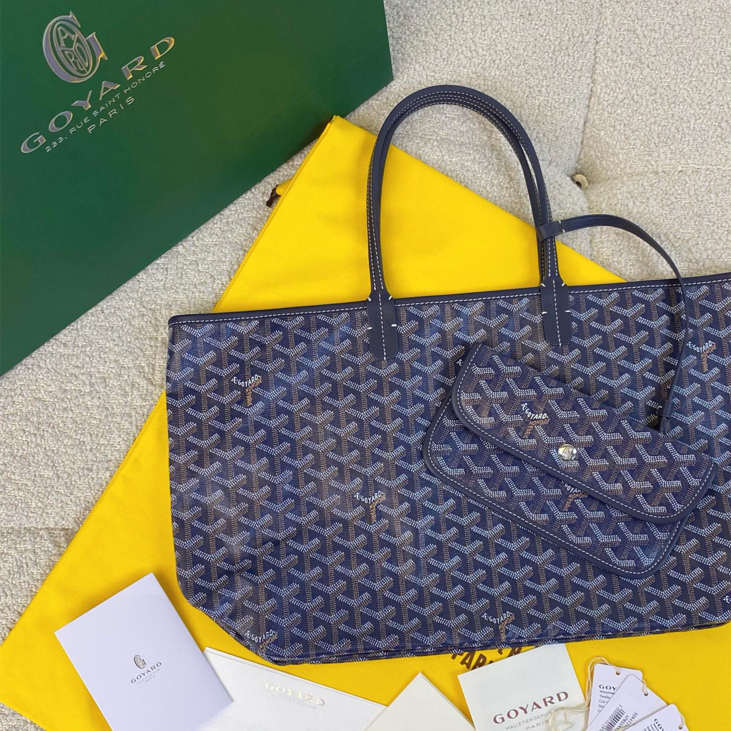 高仿Goyard*STLOUIE滿印Tote購物袋深藍中號免檢版