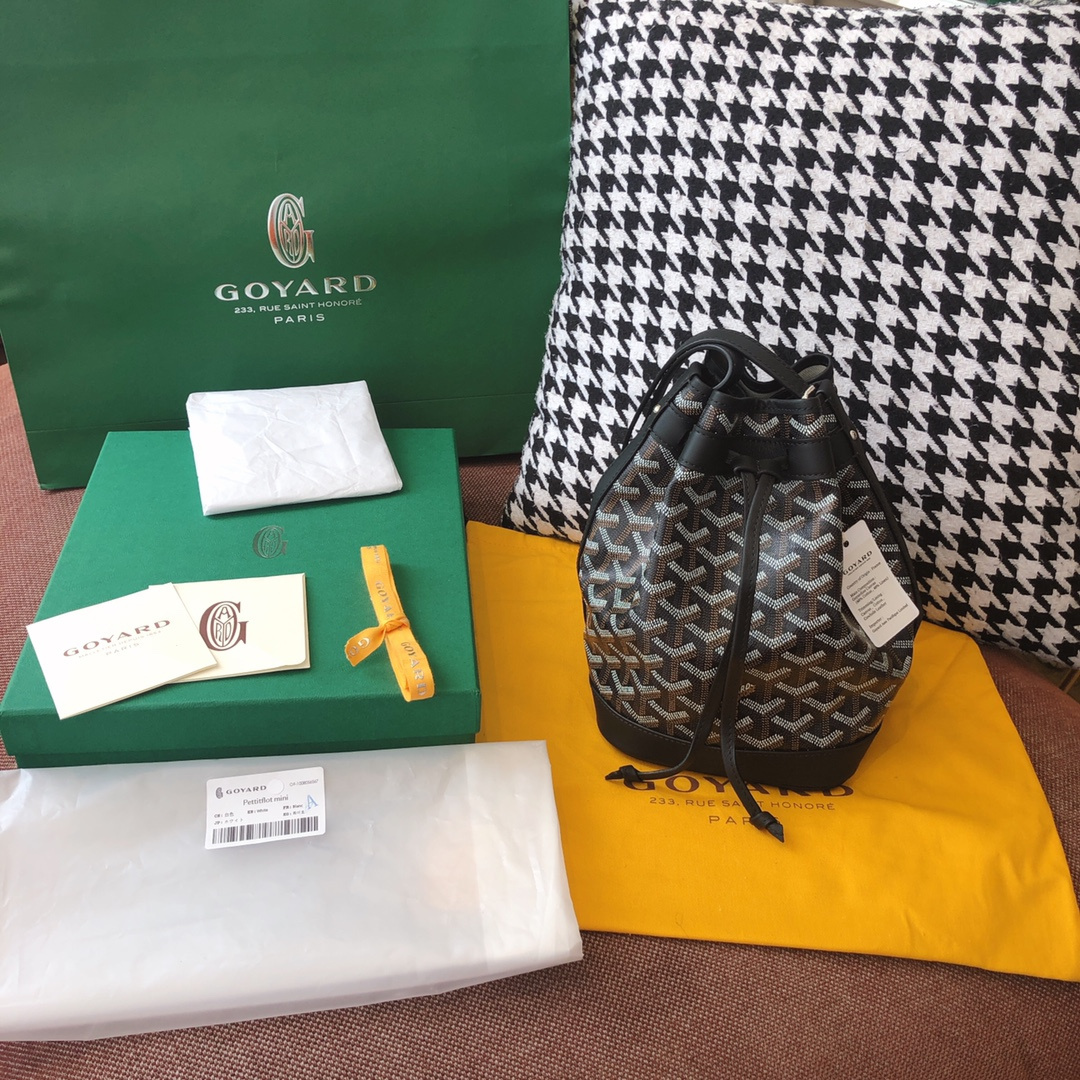 高仿Goyard*PEFLOT6抽繩水桶包黑色免檢版