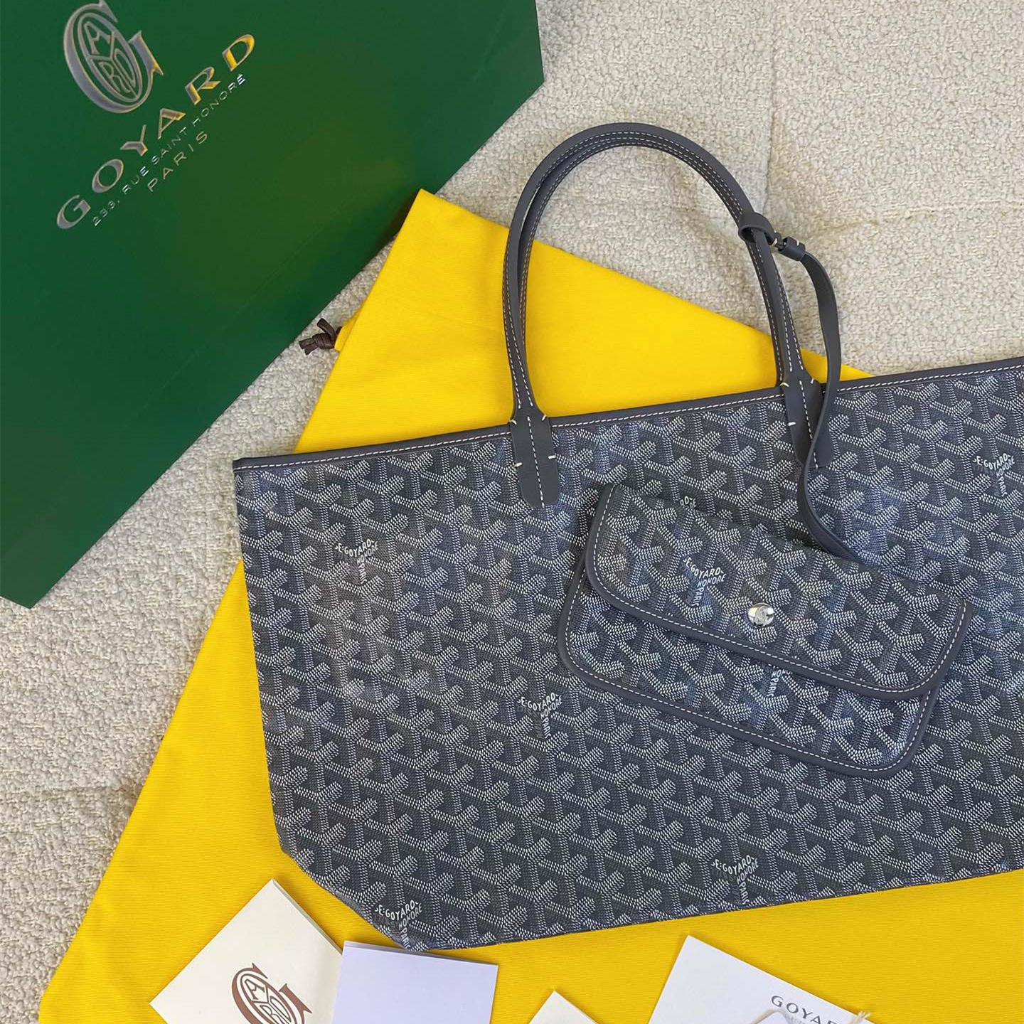 高仿Goyard*STLOUID滿印Tote購物袋灰色中號免檢版