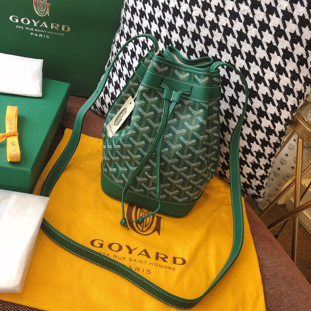 高仿Goyard*PEFLOT4抽繩水桶包綠色免檢版