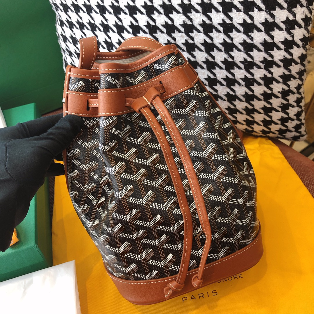 高仿Goyard*PEFLOT2抽繩水桶包棕色免檢版