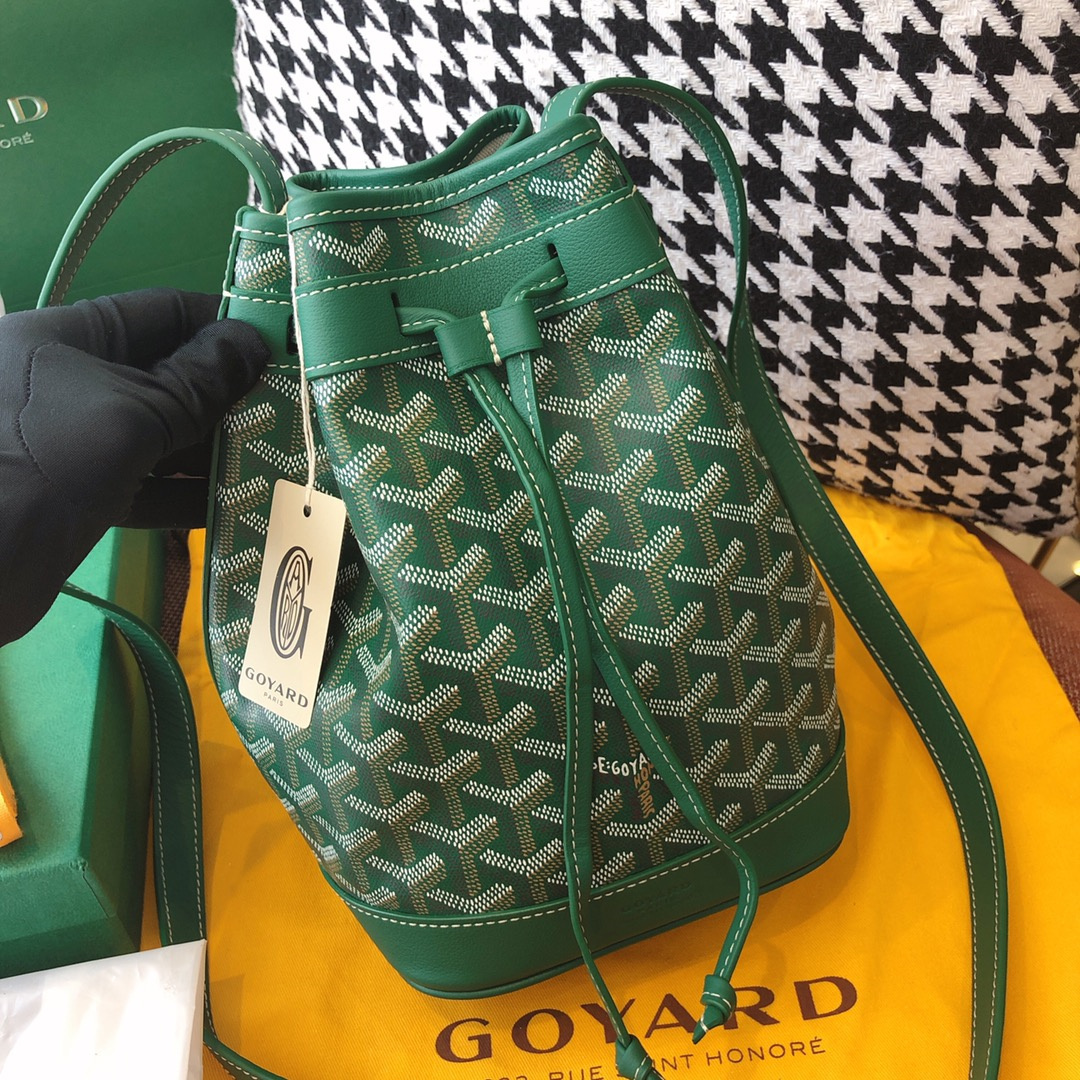 高仿Goyard*PEFLOT4抽繩水桶包綠色免檢版