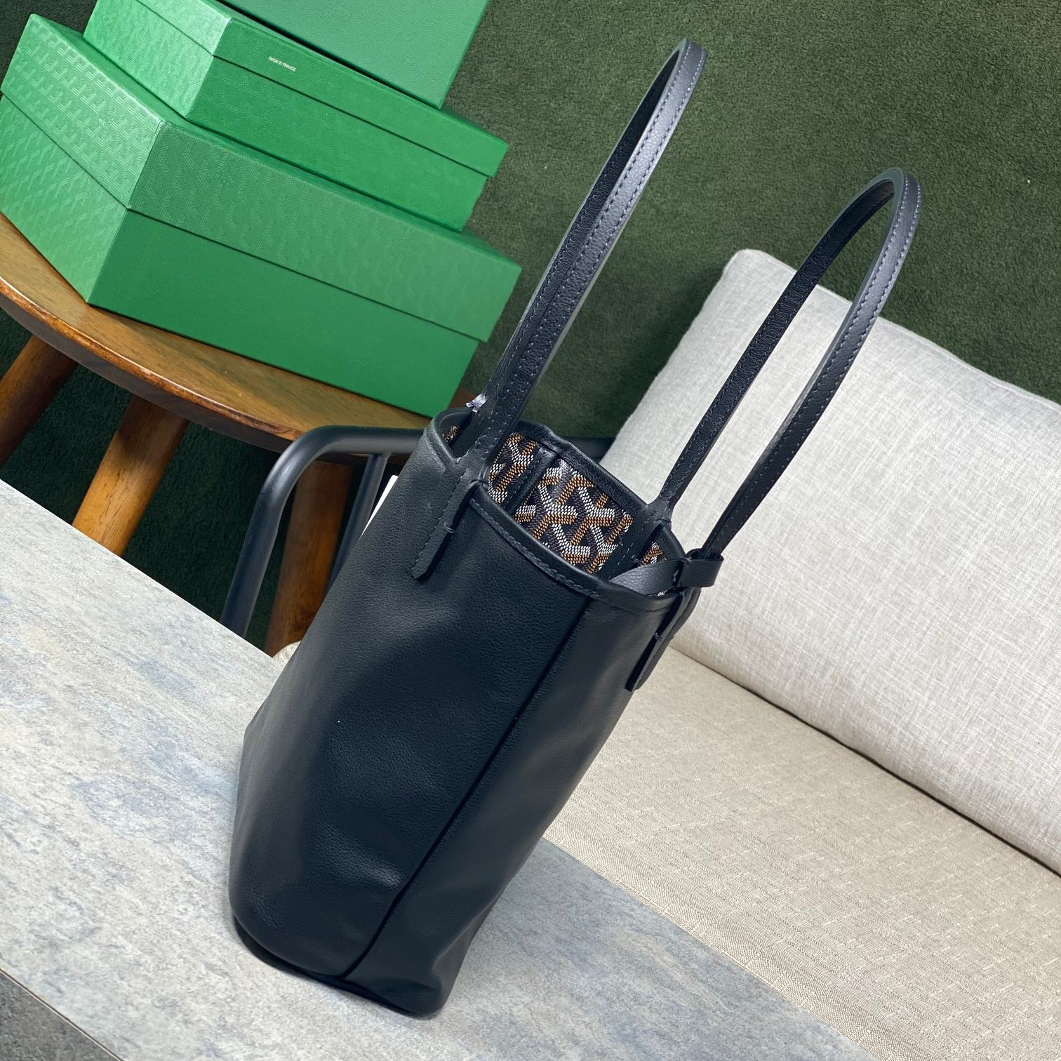 高仿Goyard*GY10185雙面兩用MiniTote手袋黑色免檢版