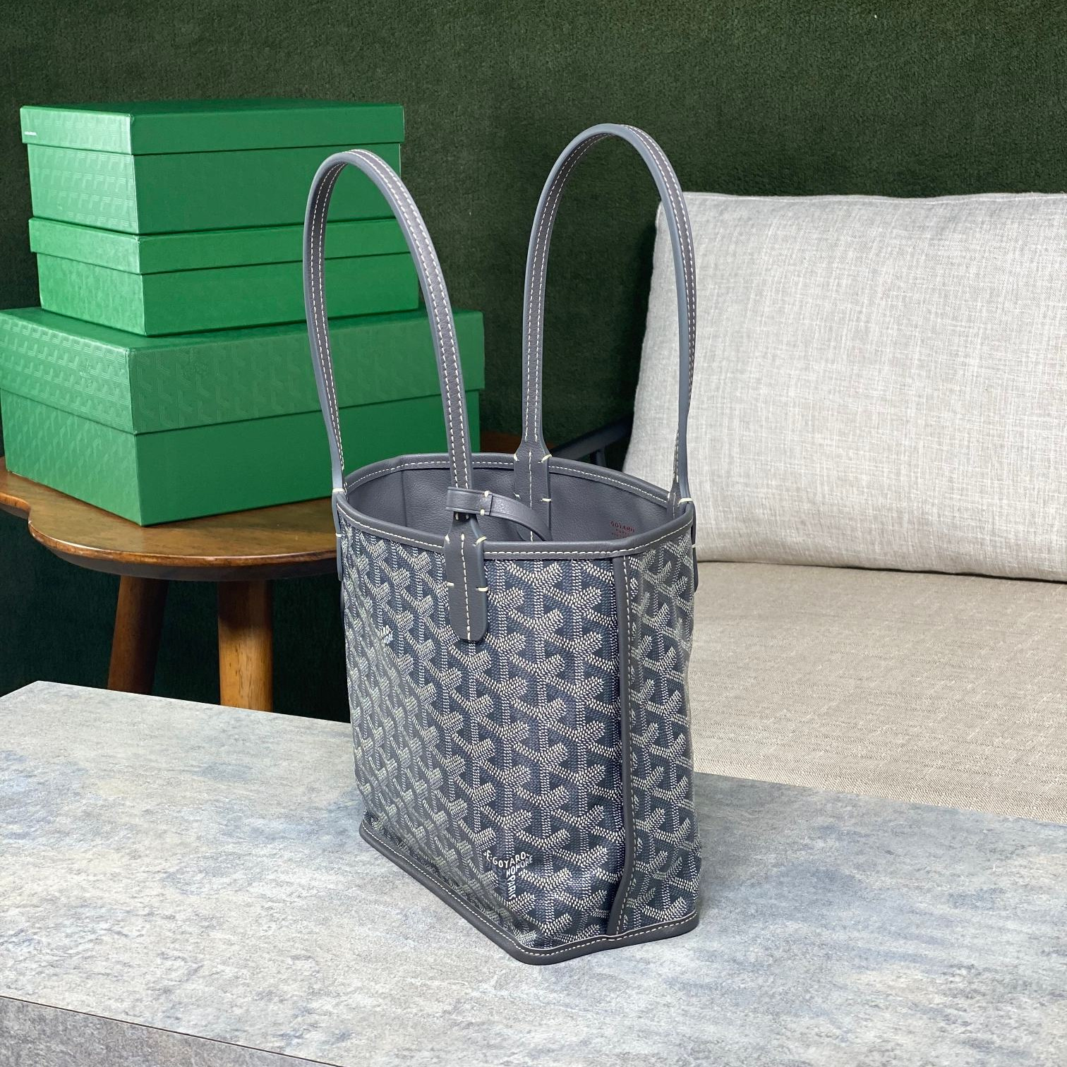 高仿Goyard*GY10181雙面兩用MiniTote手袋灰色免檢版