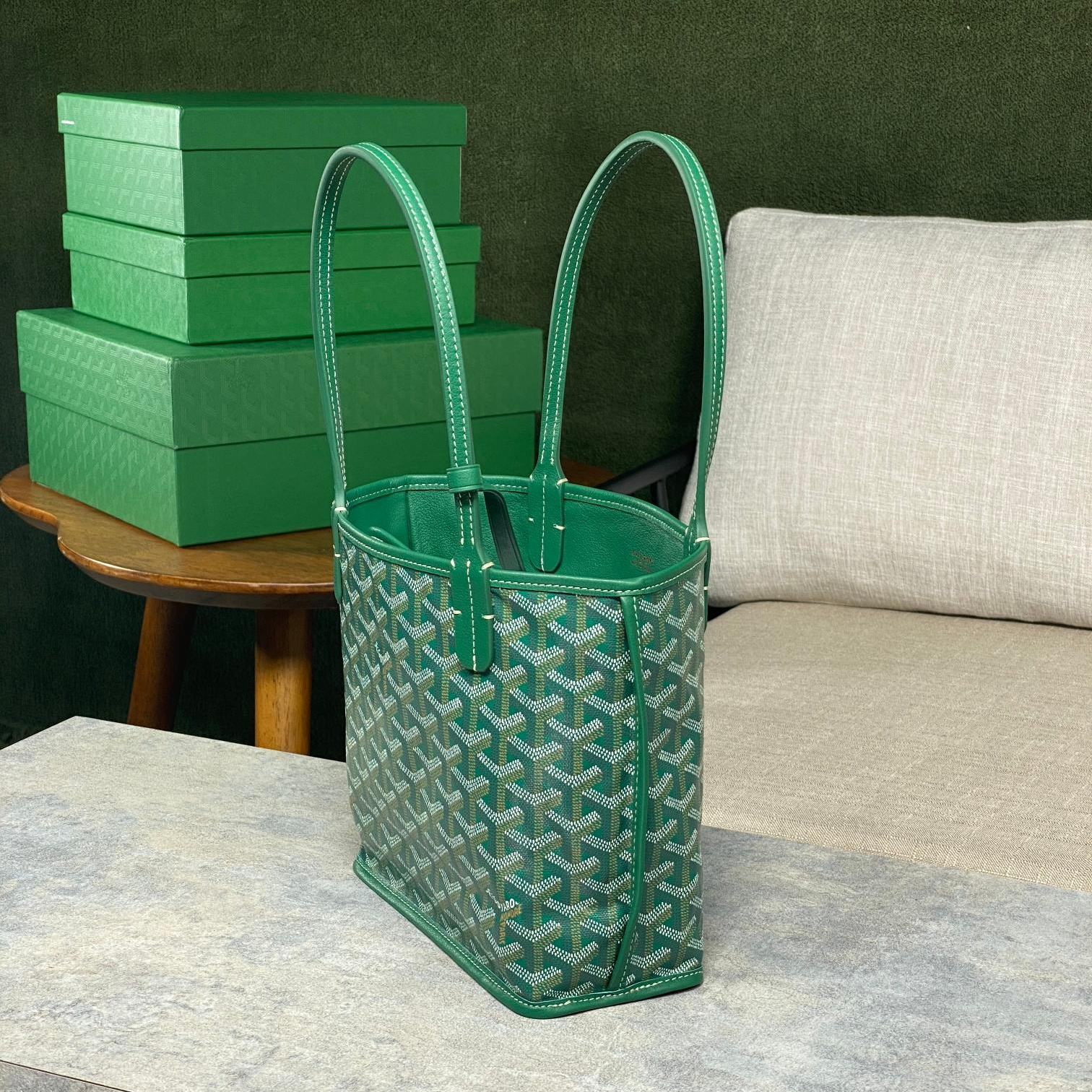 高仿Goyard*GY10182雙面兩用MiniTote手袋綠色免檢版