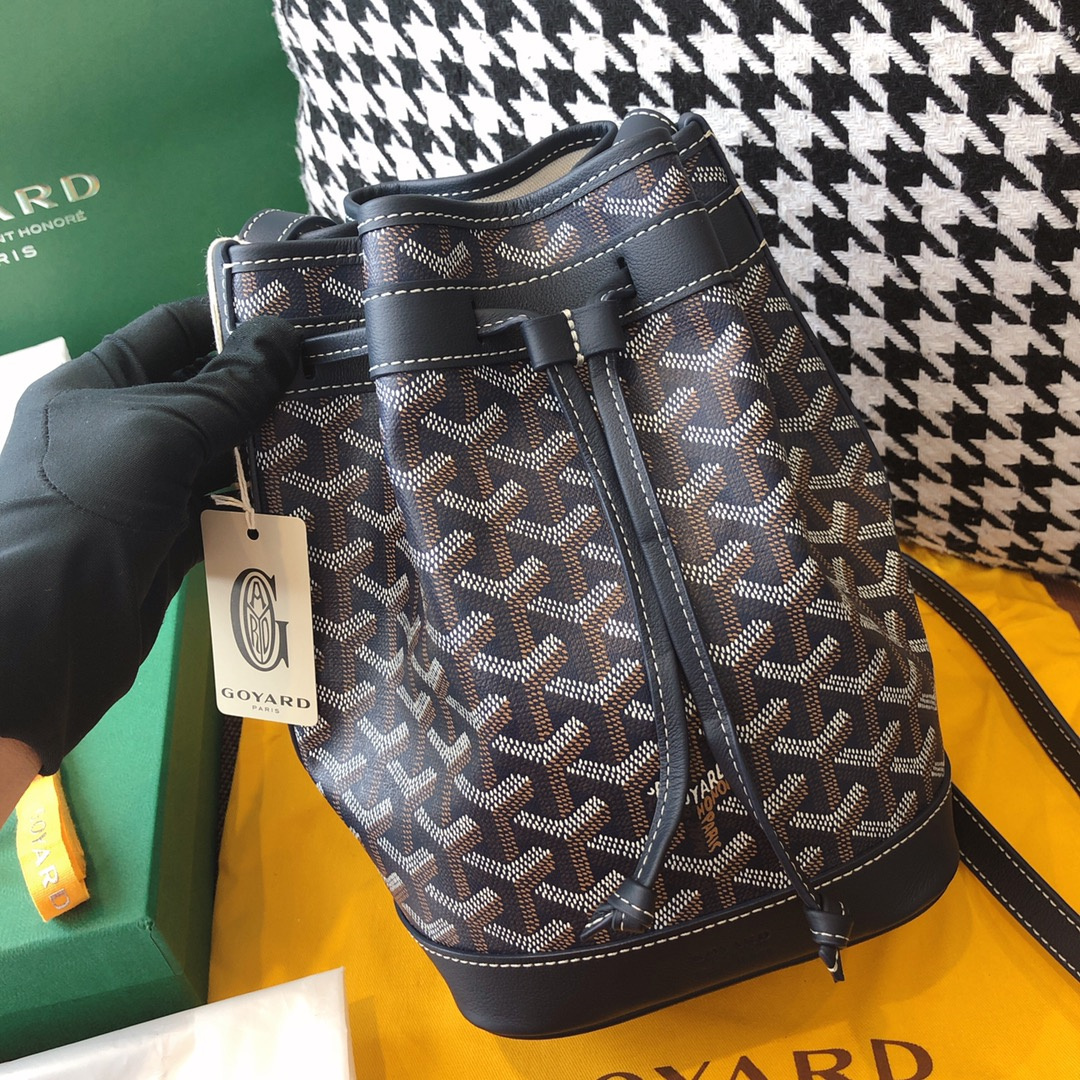 高仿Goyard*PEFLOT1抽繩水桶包深藍色免檢版
