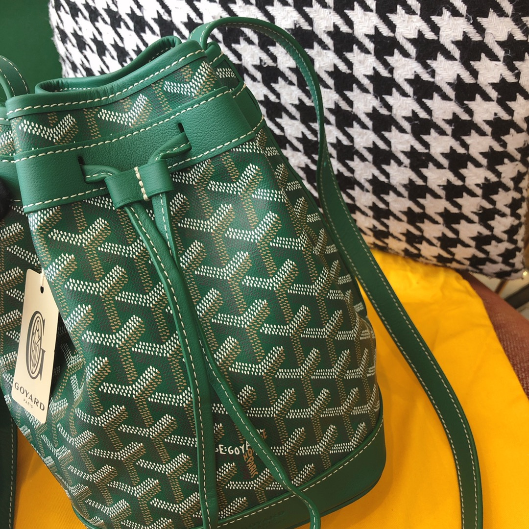 高仿Goyard*PEFLOT4抽繩水桶包綠色免檢版