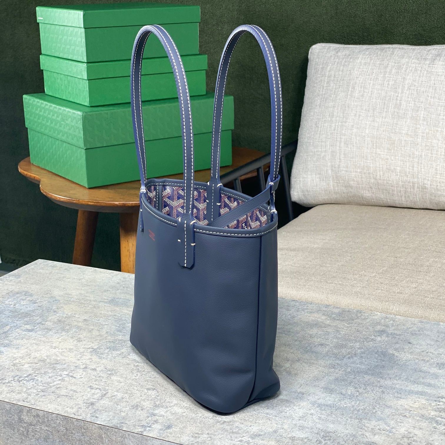 高仿Goyard*GY10184雙面兩用MiniTote手袋深藍免檢版