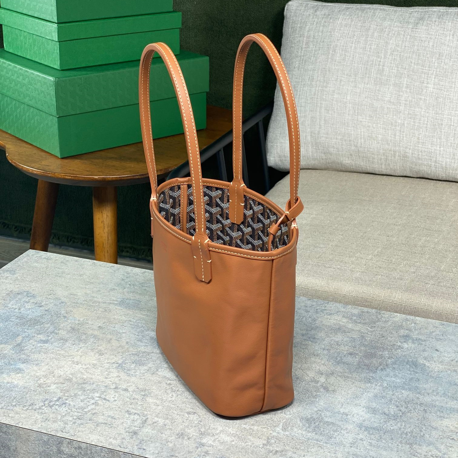 高仿Goyard*GY10183雙面兩用MiniTote手袋棕色免檢版
