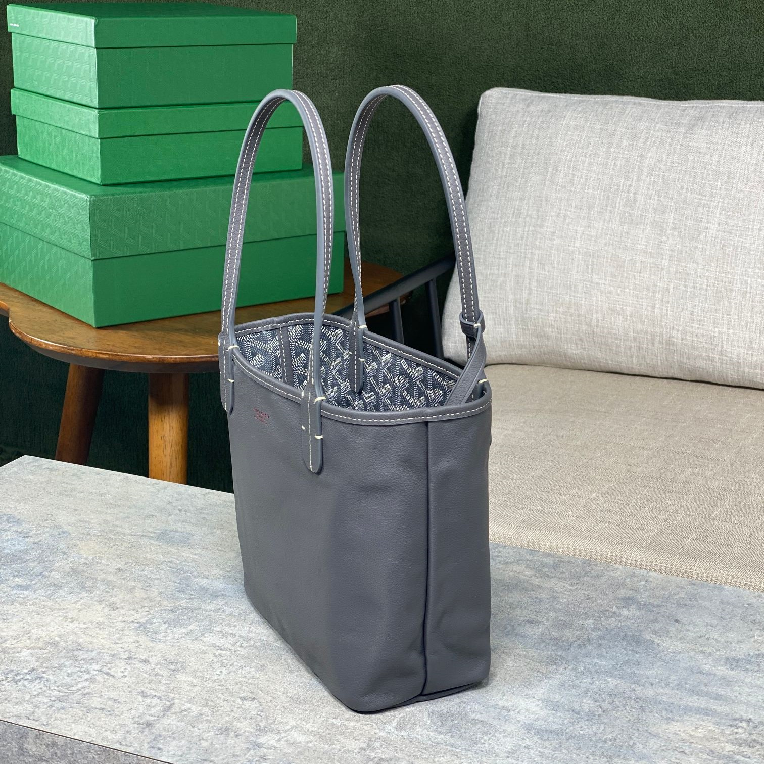 高仿Goyard*GY10181雙面兩用MiniTote手袋灰色免檢版