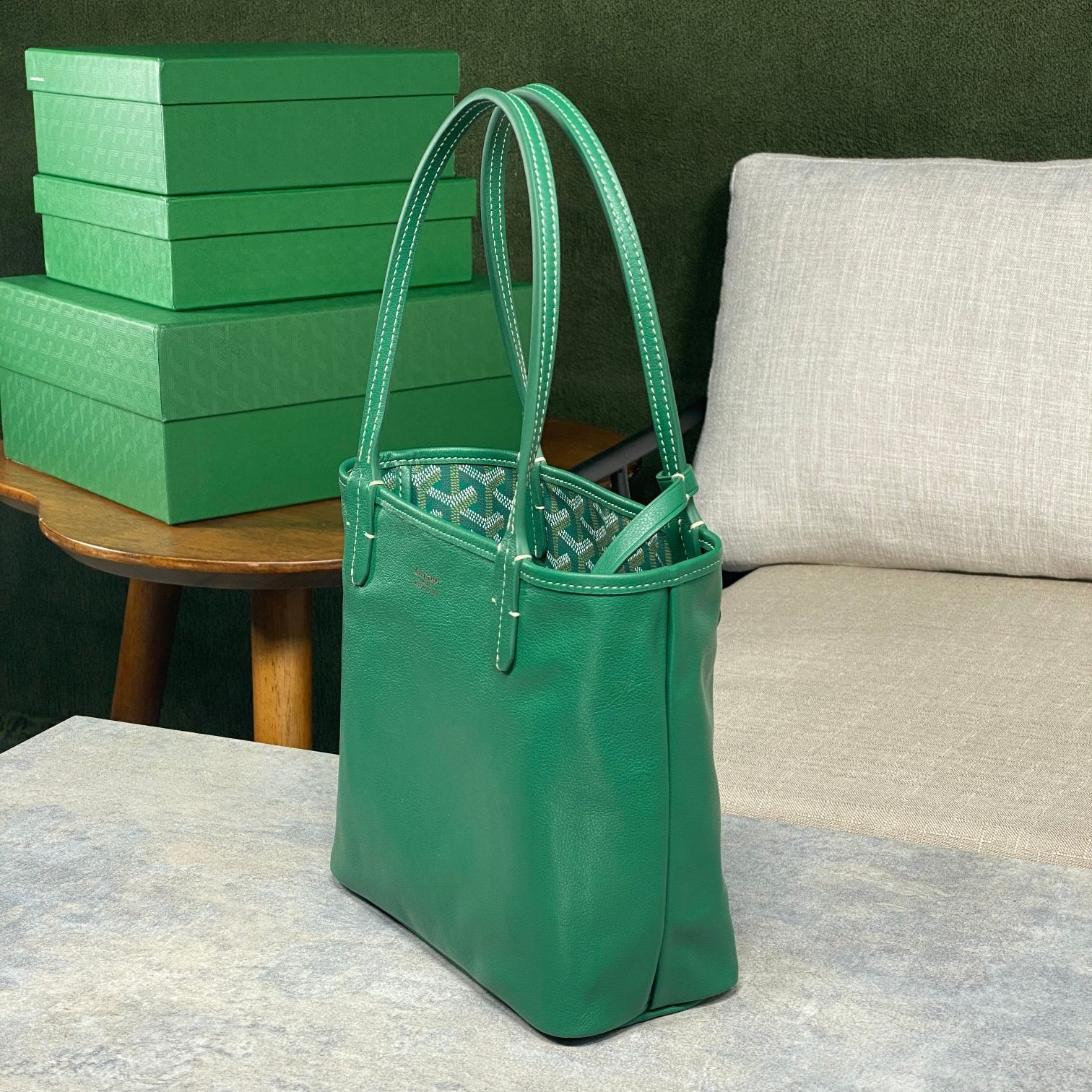 高仿Goyard*GY10182雙面兩用MiniTote手袋綠色免檢版