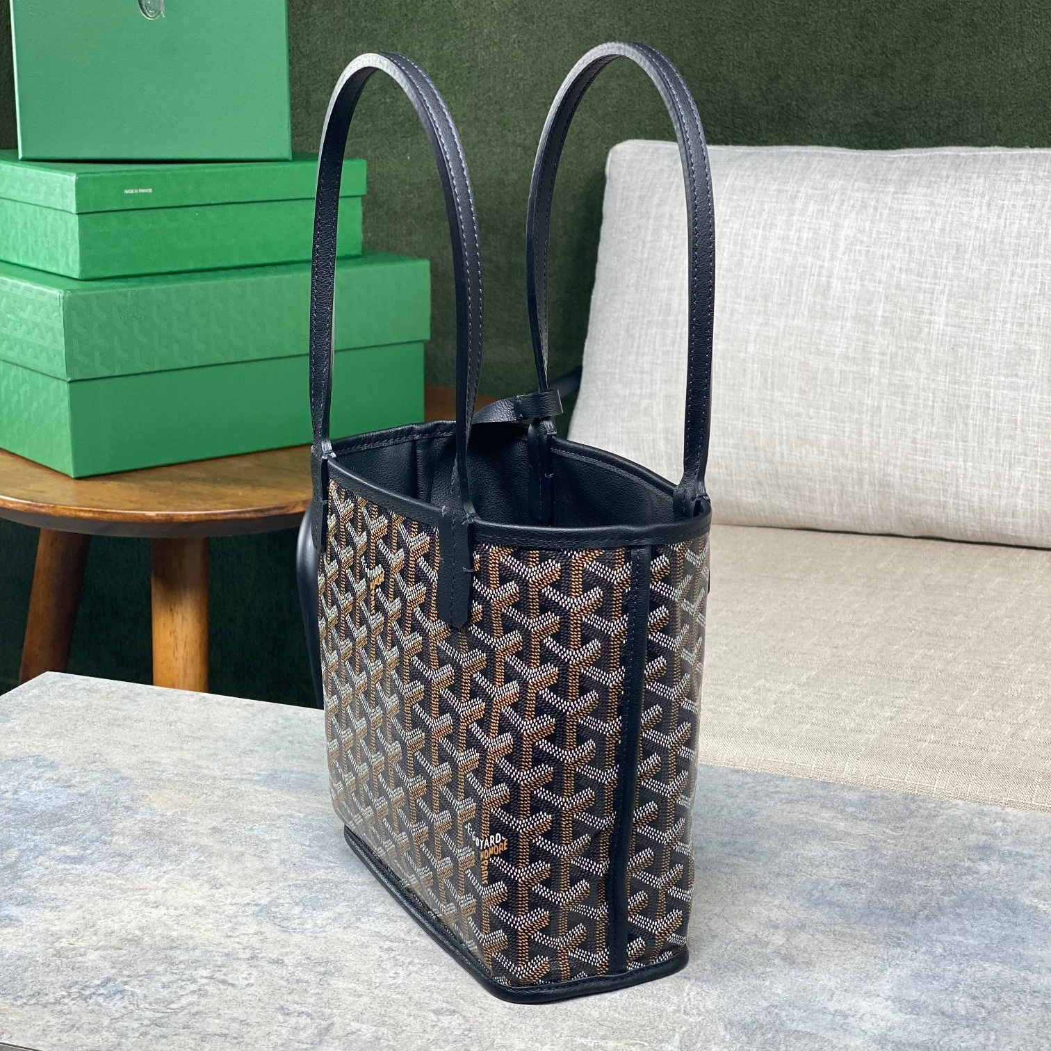 高仿Goyard*GY10185雙面兩用MiniTote手袋黑色免檢版