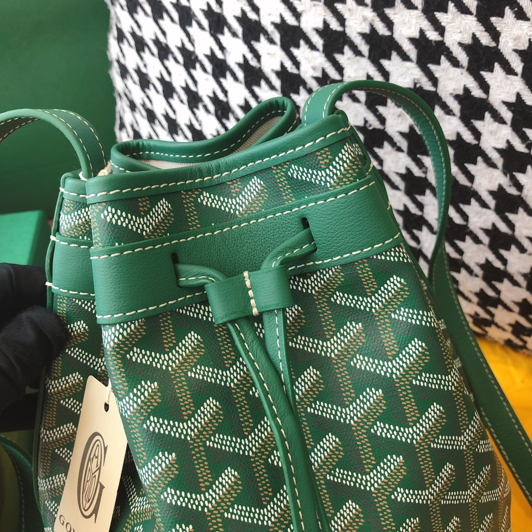 高仿Goyard*PEFLOT4抽繩水桶包綠色免檢版