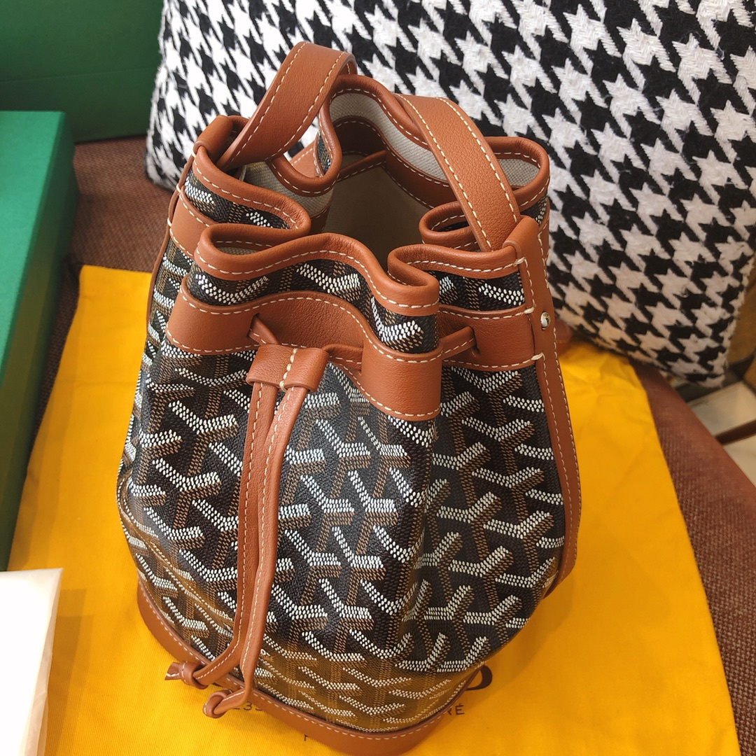 高仿Goyard*PEFLOT2抽繩水桶包棕色免檢版