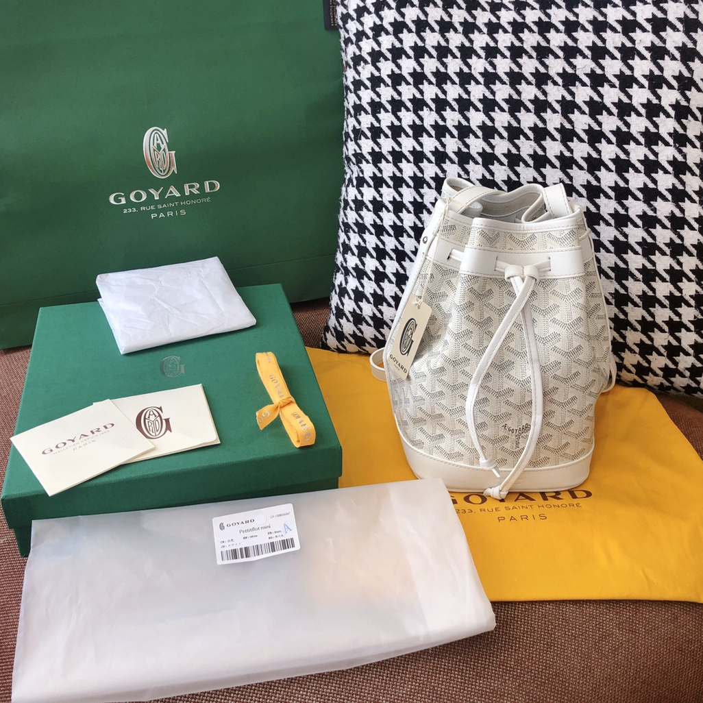 高仿Goyard*PEFLOT8抽繩水桶包白色免檢版