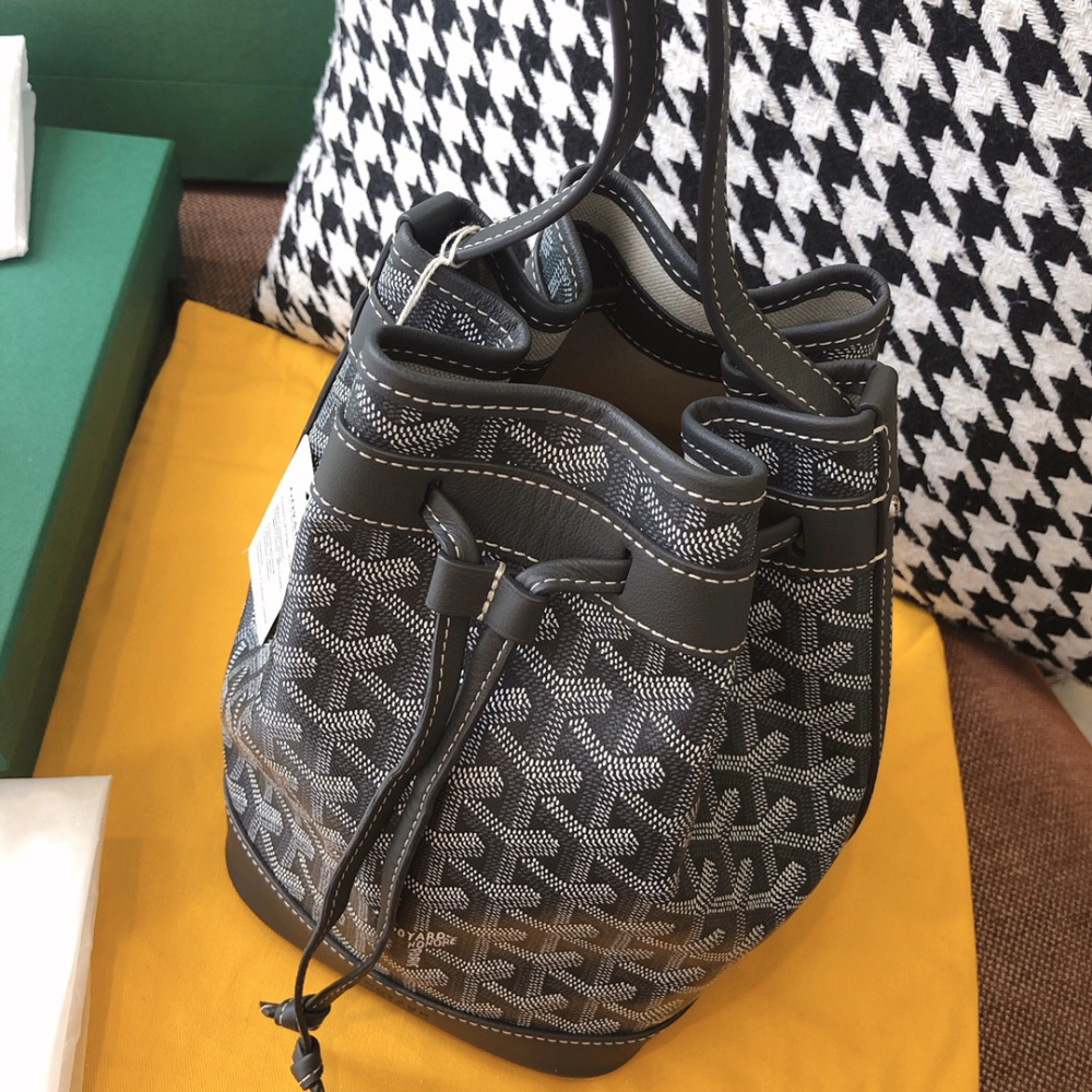 高仿Goyard*PEFLOT5抽繩水桶包灰色免檢版