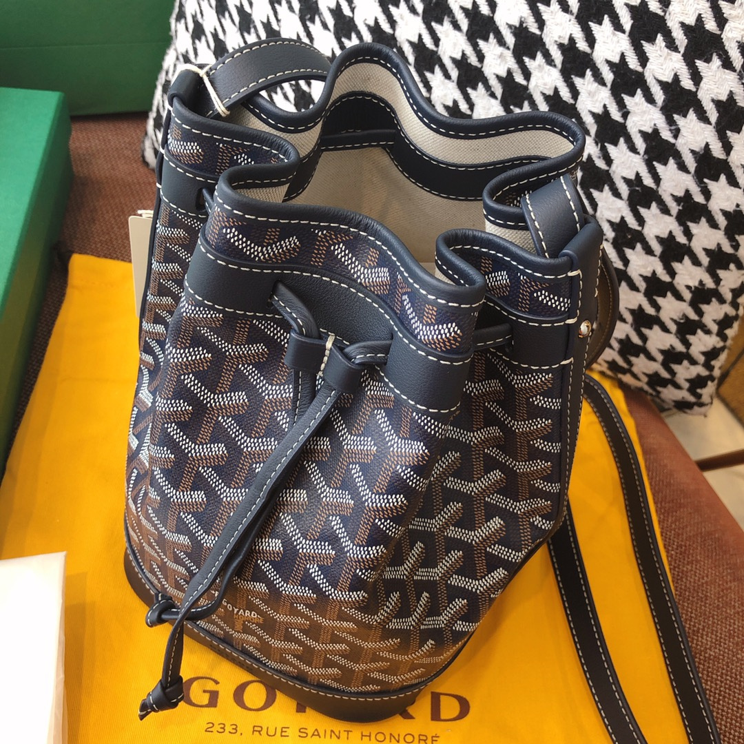 高仿Goyard*PEFLOT1抽繩水桶包深藍色免檢版