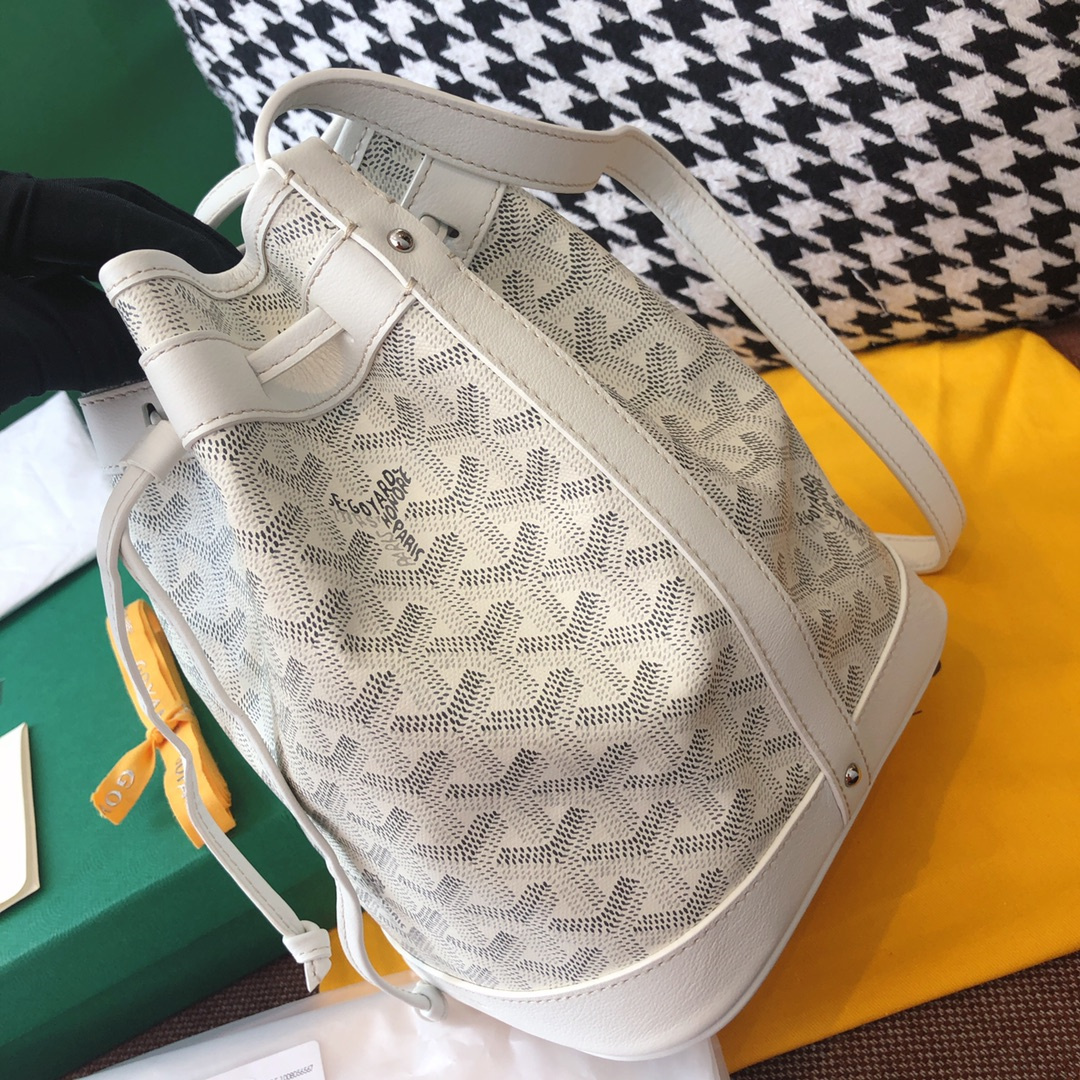 高仿Goyard*PEFLOT8抽繩水桶包白色免檢版