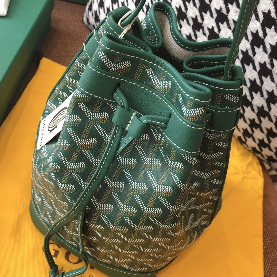 高仿Goyard*PEFLOT4抽繩水桶包綠色免檢版