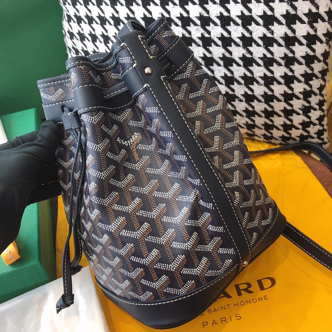高仿Goyard*PEFLOT1抽繩水桶包深藍色免檢版