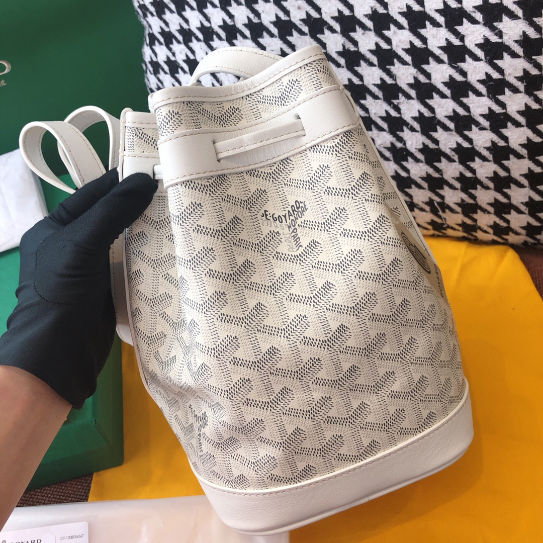 高仿Goyard*PEFLOT8抽繩水桶包白色免檢版