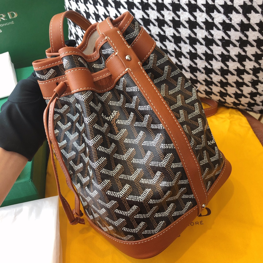 高仿Goyard*PEFLOT2抽繩水桶包棕色免檢版