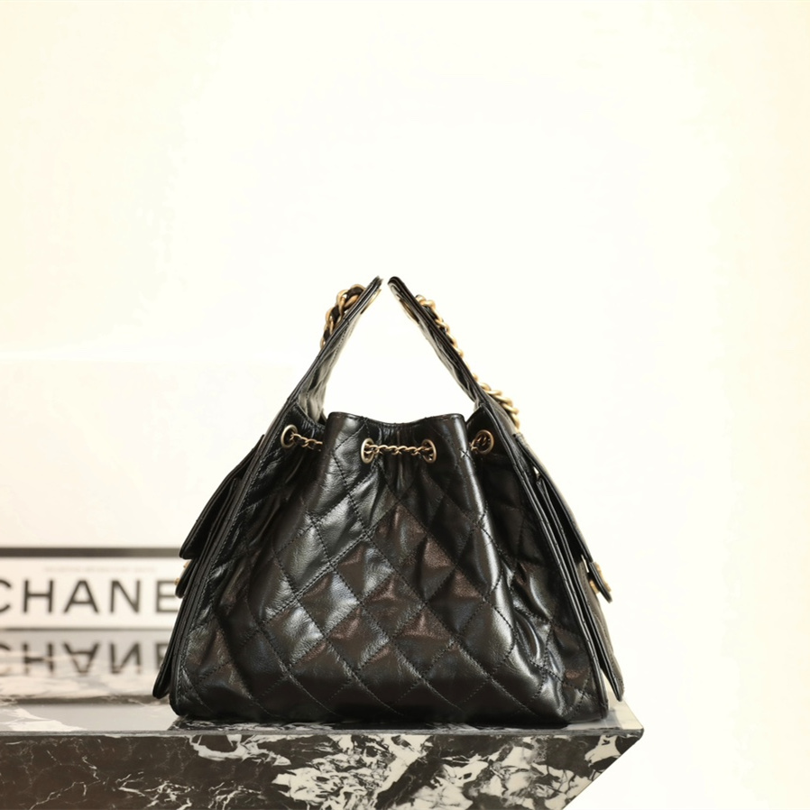 高仿Chanel*25P系列AS5293亮面牛皮單肩購物袋小號黑色免檢版
