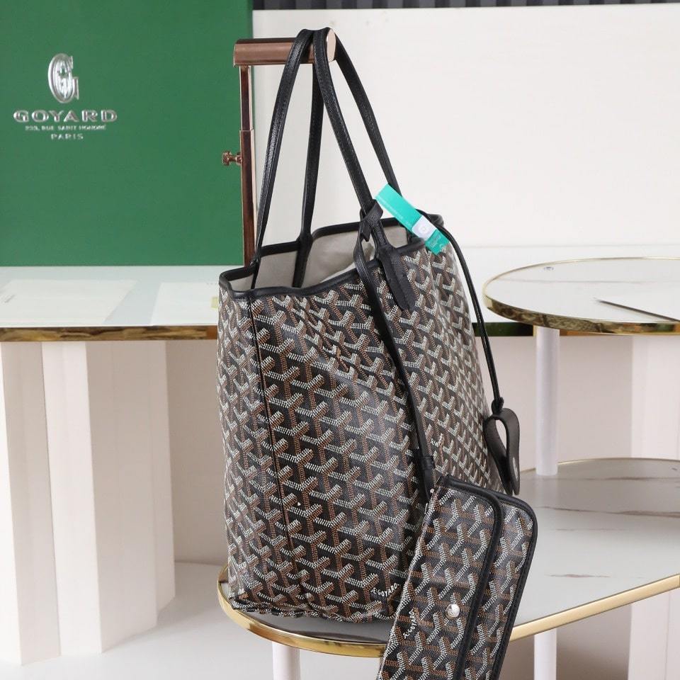 高仿Goyard*STLOUIP2滿印Tote手提袋黑色免檢版小號