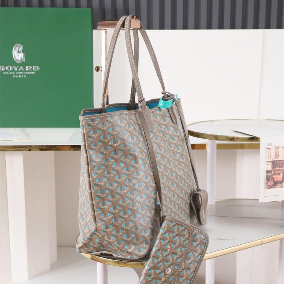 高仿Goyard*STLOUIP11滿印Tote手提袋咖藍免檢版小號