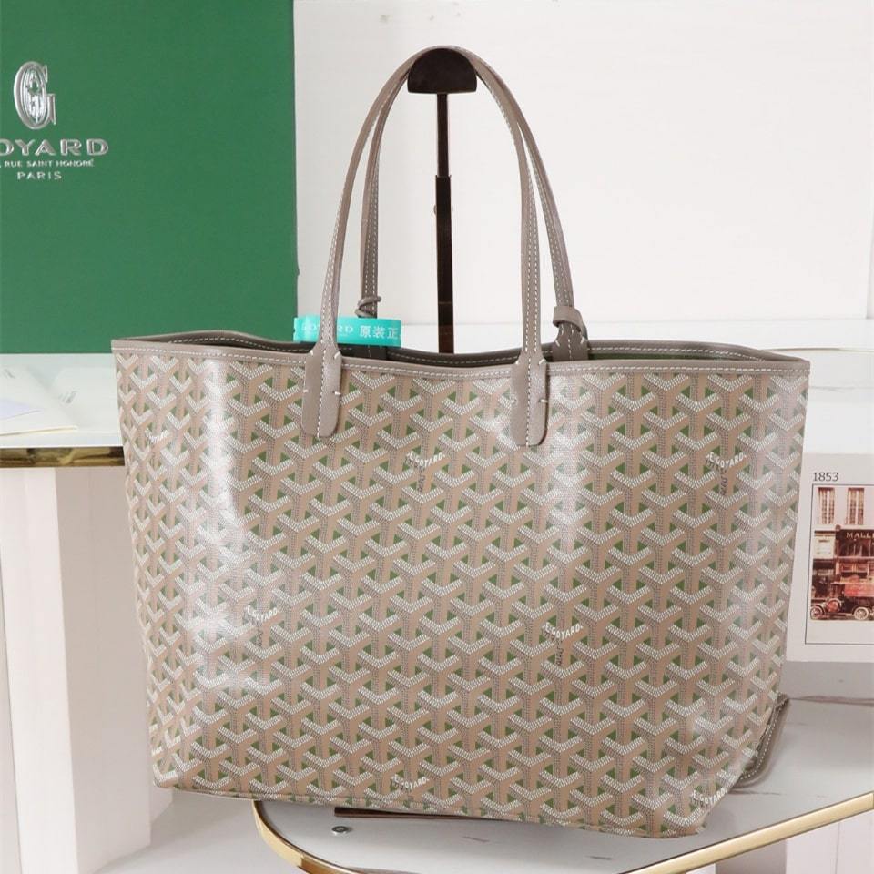 高仿Goyard*STLOUIP10滿印Tote手提袋咖綠免檢版小號
