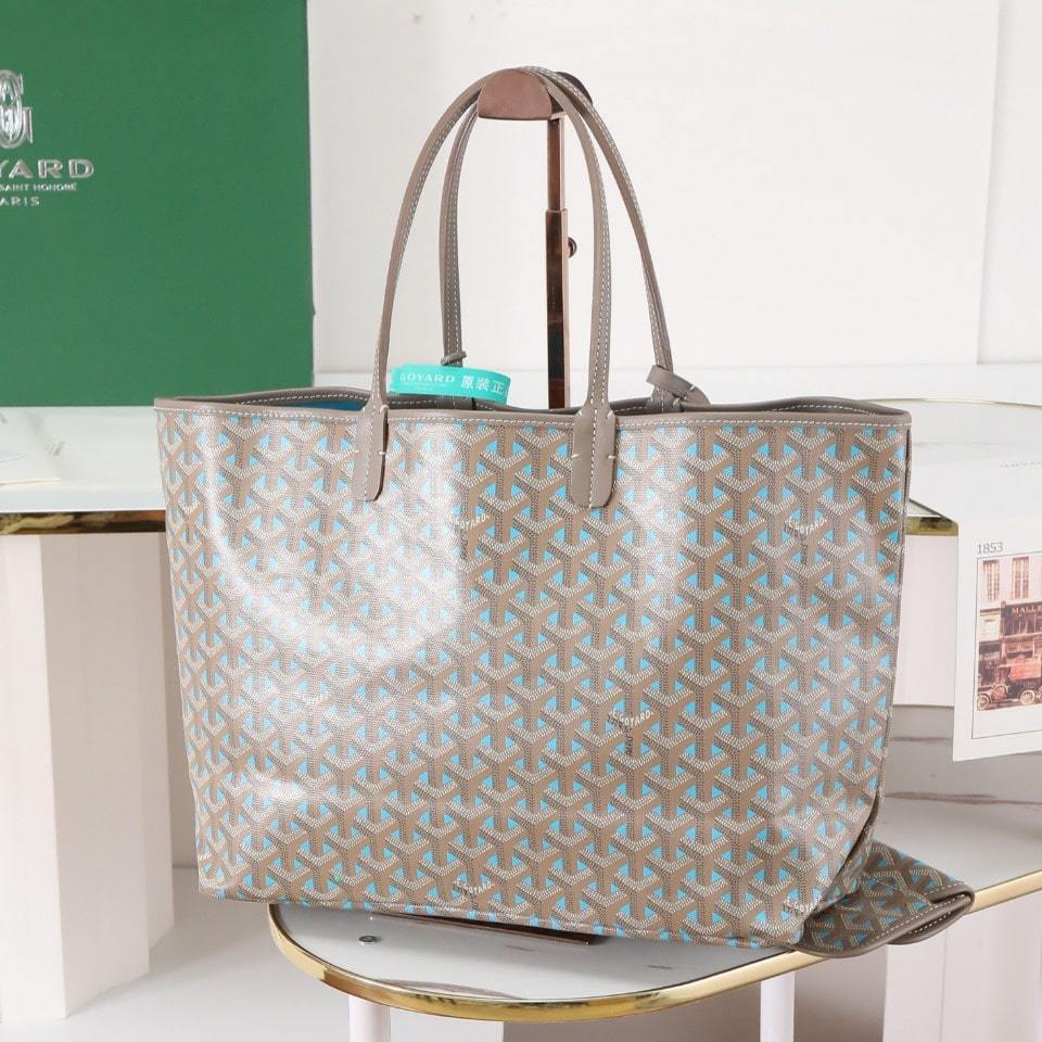 高仿Goyard*STLOUIP11滿印Tote手提袋咖藍免檢版小號