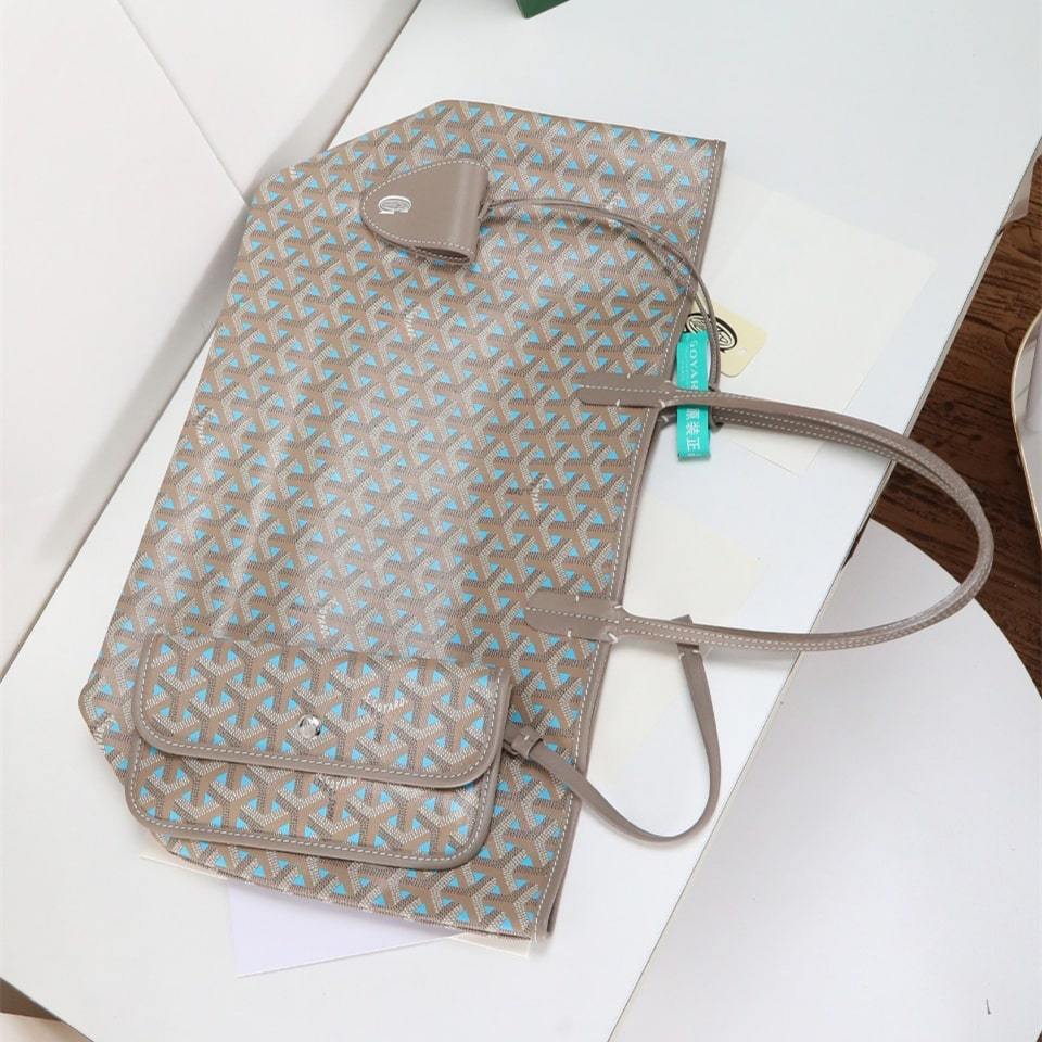 高仿Goyard*STLOUIP11滿印Tote手提袋咖藍免檢版小號