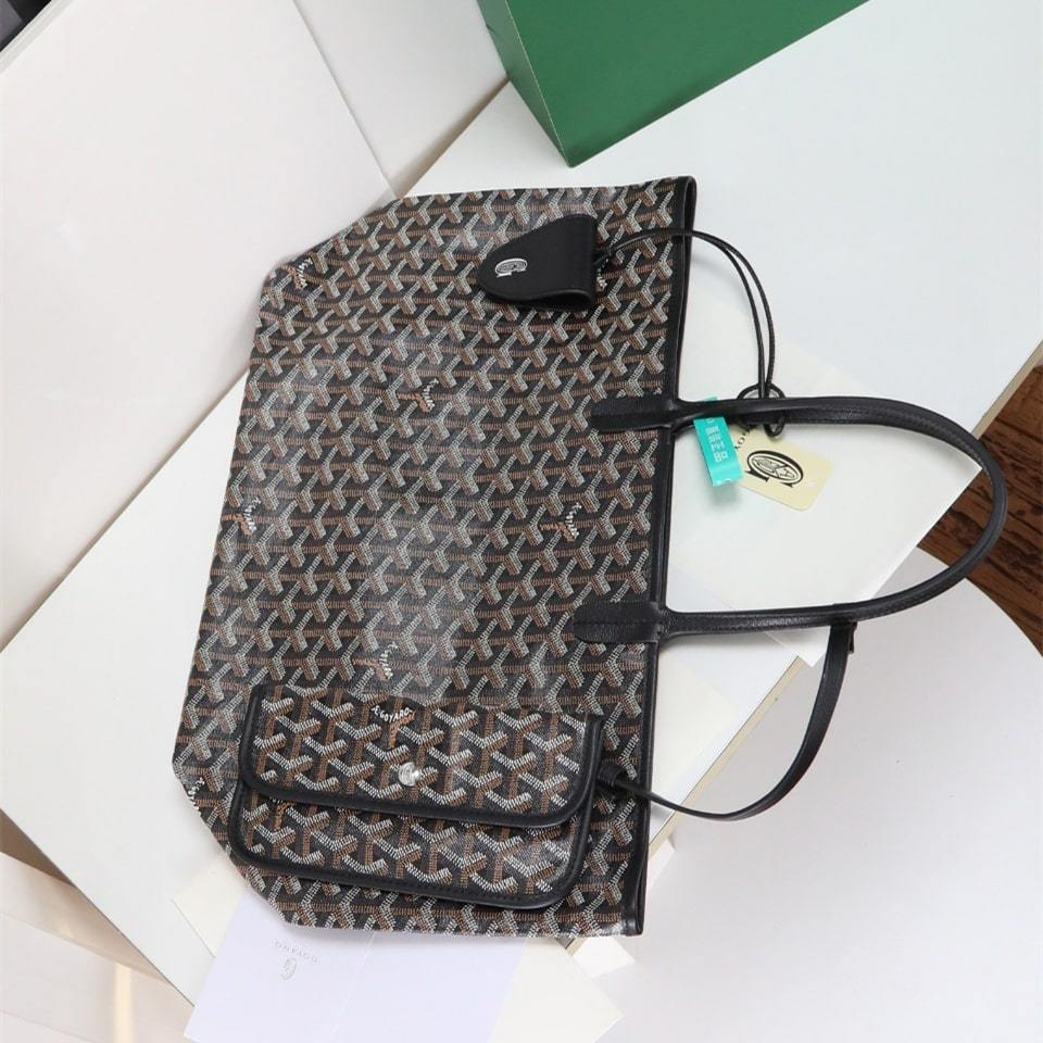 高仿Goyard*STLOUIP2滿印Tote手提袋黑色免檢版小號