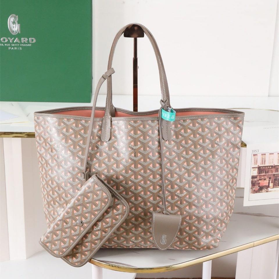 高仿Goyard*STLOUIP12滿印Tote手提袋咖粉免檢版小號