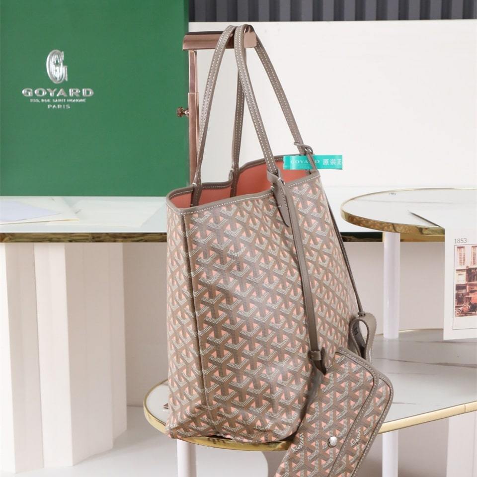 高仿Goyard*STLOUIP12滿印Tote手提袋咖粉免檢版小號