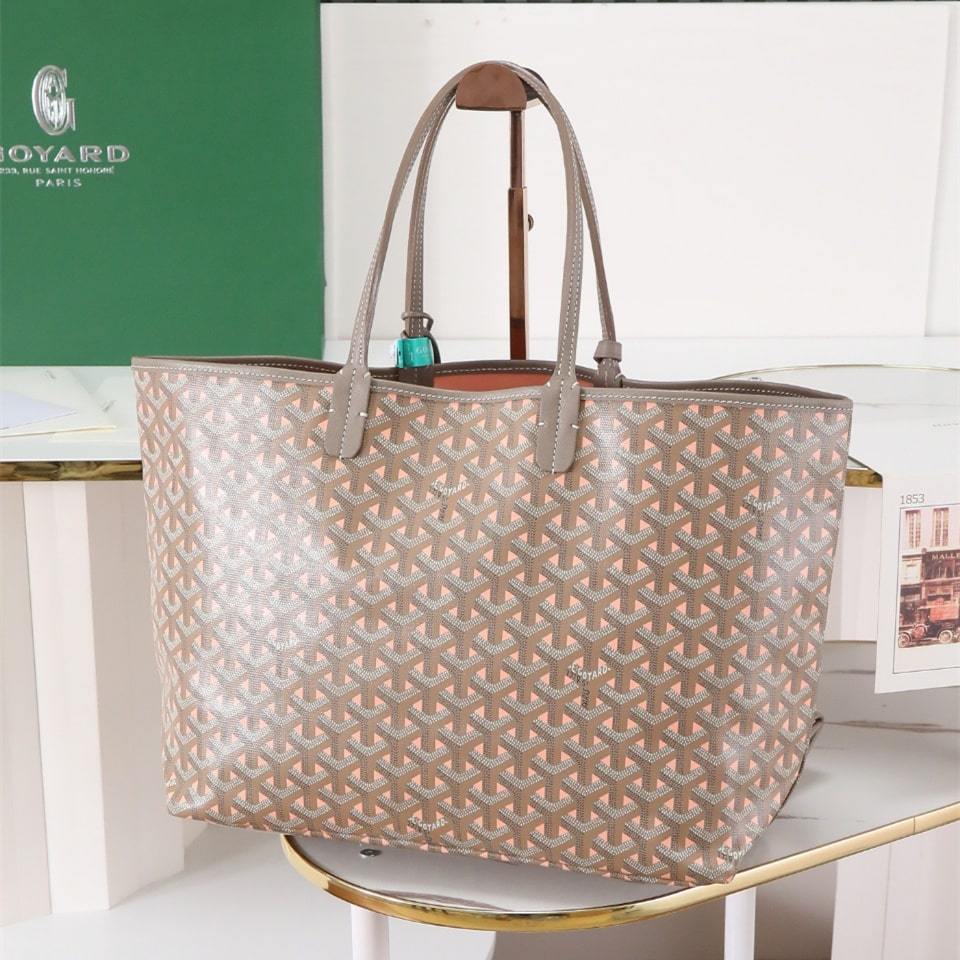 高仿Goyard*STLOUIP12滿印Tote手提袋咖粉免檢版小號