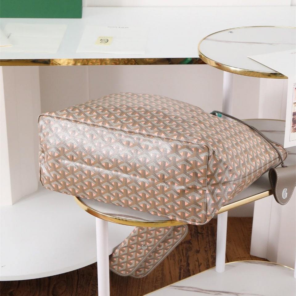 高仿Goyard*STLOUIP12滿印Tote手提袋咖粉免檢版小號