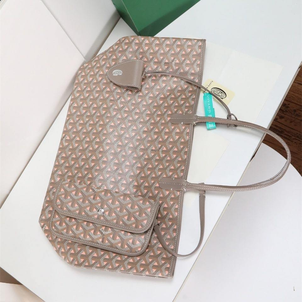高仿Goyard*STLOUIP12滿印Tote手提袋咖粉免檢版小號