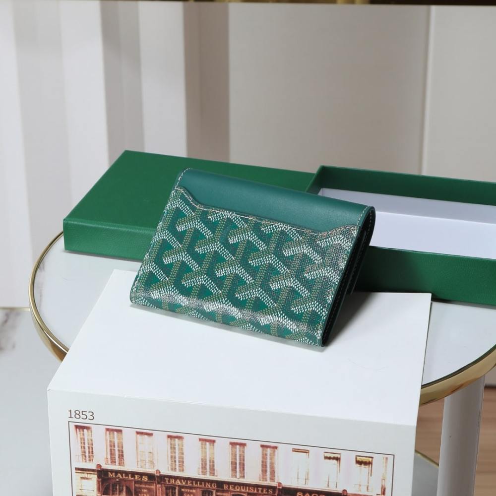 高仿Goyard*STGABR2拼色三折式錢夾錢包綠色免檢版