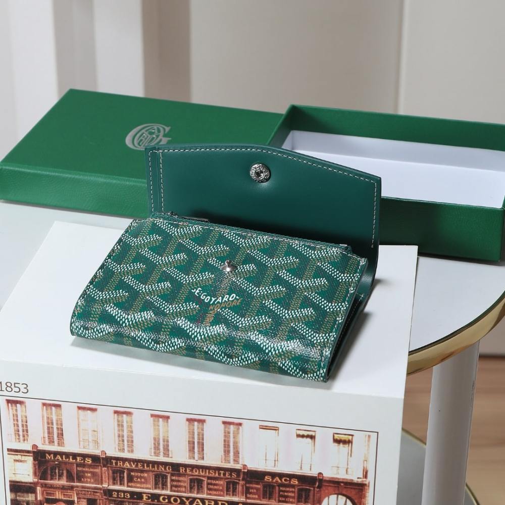 高仿Goyard*STGABR2拼色三折式錢夾錢包綠色免檢版