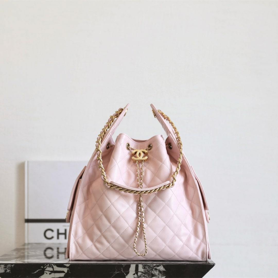 高仿Chanel*25A系列AS5311小牛皮購物袋粉色中號免檢版