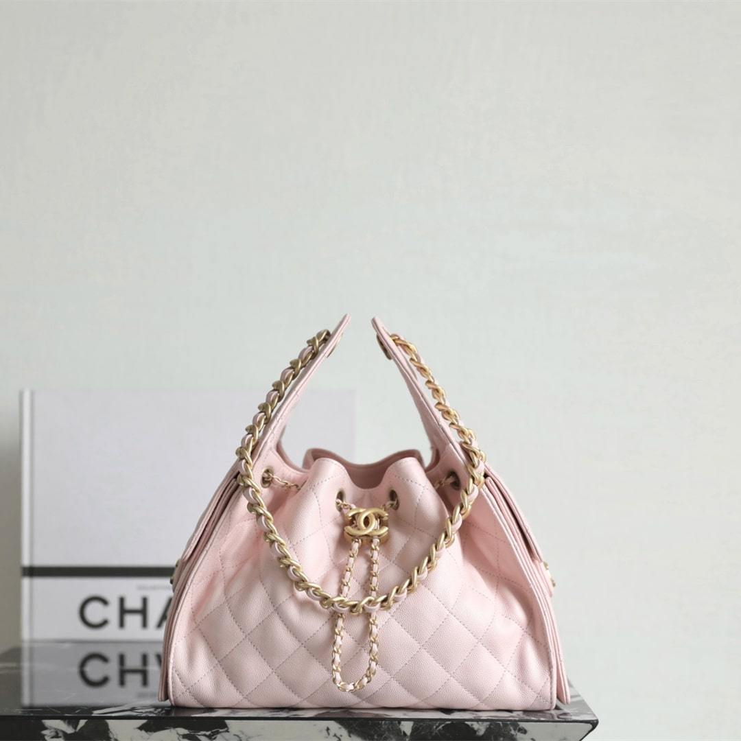 高仿Chanel*25A系列AS5293小牛皮購物袋粉色小號免檢版
