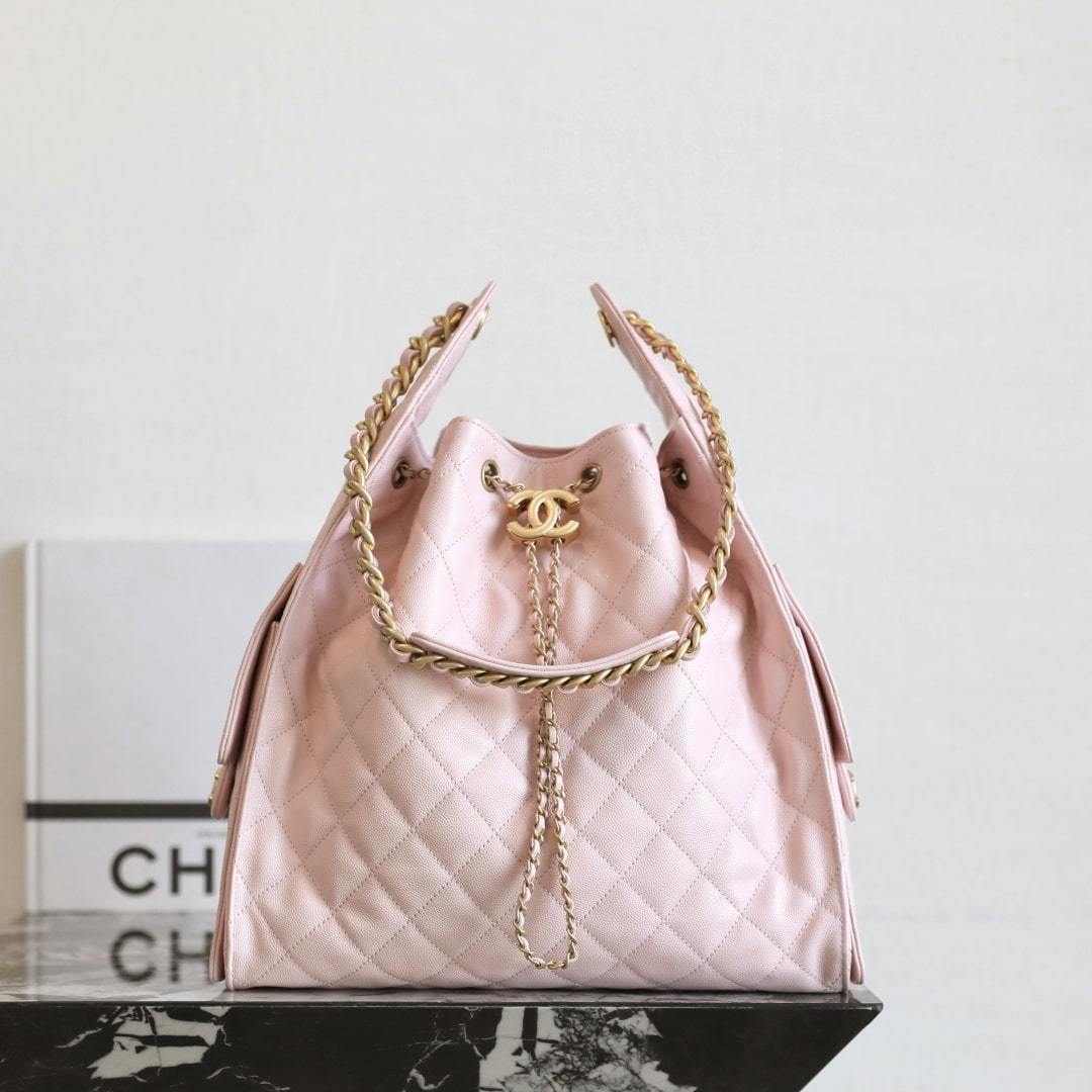 高仿Chanel*25A系列AS5311小牛皮購物袋粉色中號免檢版