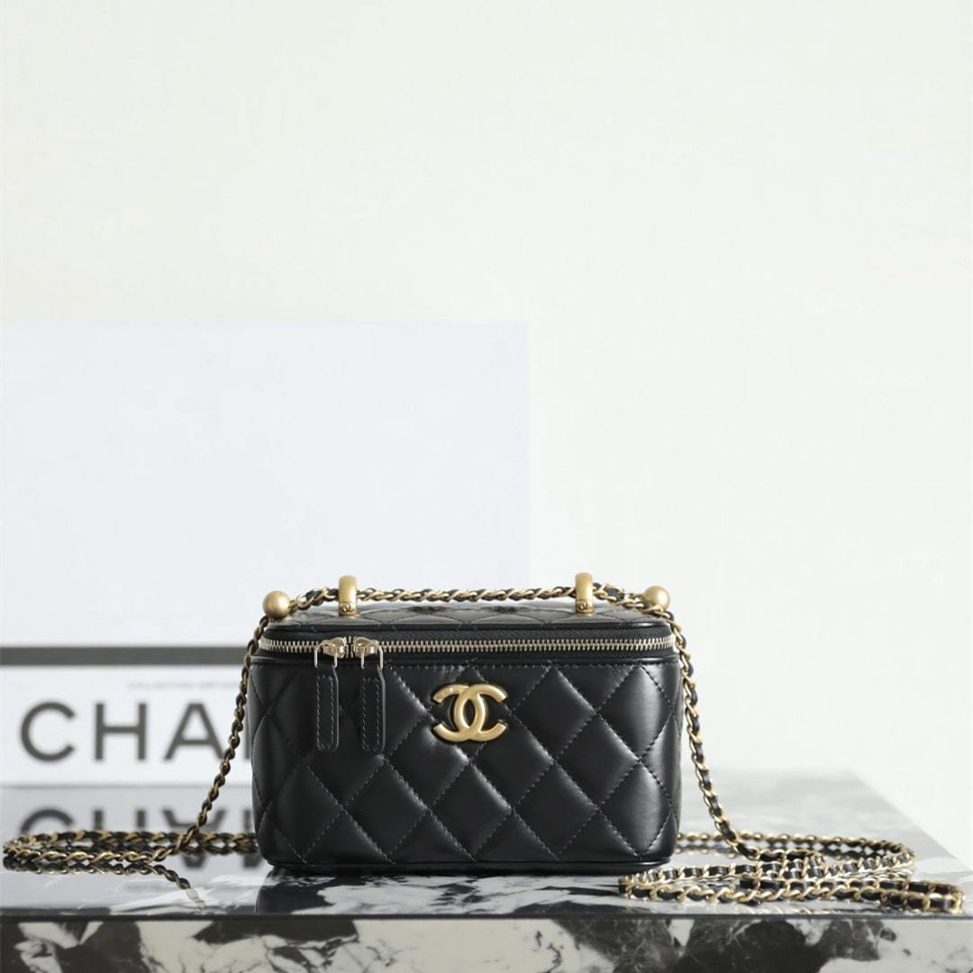 高仿Chanel*24C系列AP3651雙珠鏈條盒子包黑色免檢版
