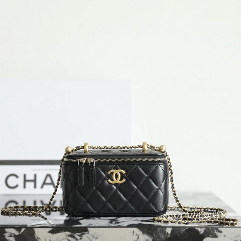 高仿Chanel*24C系列AP3651雙珠鏈條盒子包黑色免檢版