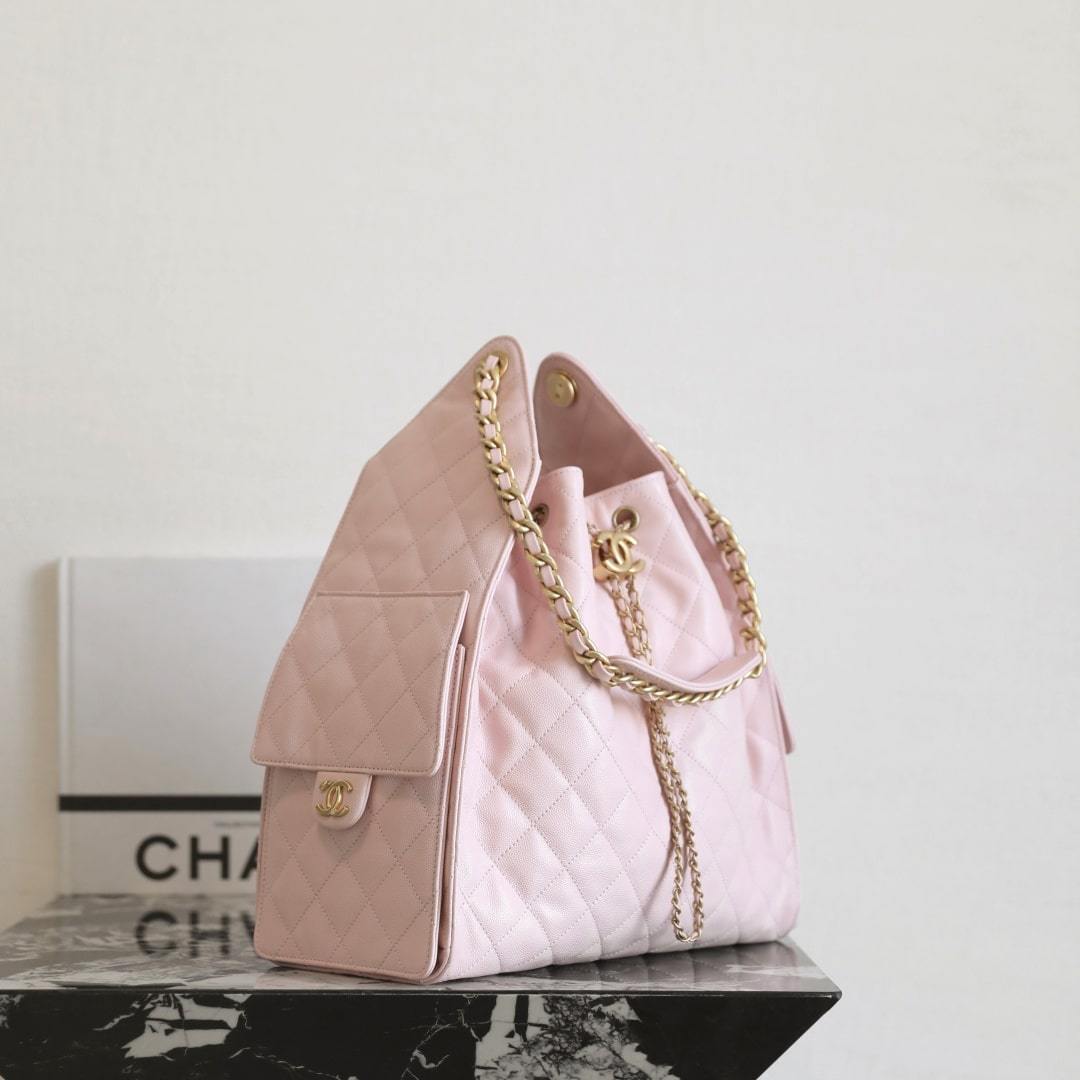 高仿Chanel*25A系列AS5311小牛皮購物袋粉色中號免檢版