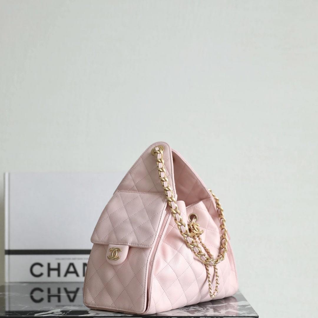 高仿Chanel*25A系列AS5293小牛皮購物袋粉色小號免檢版