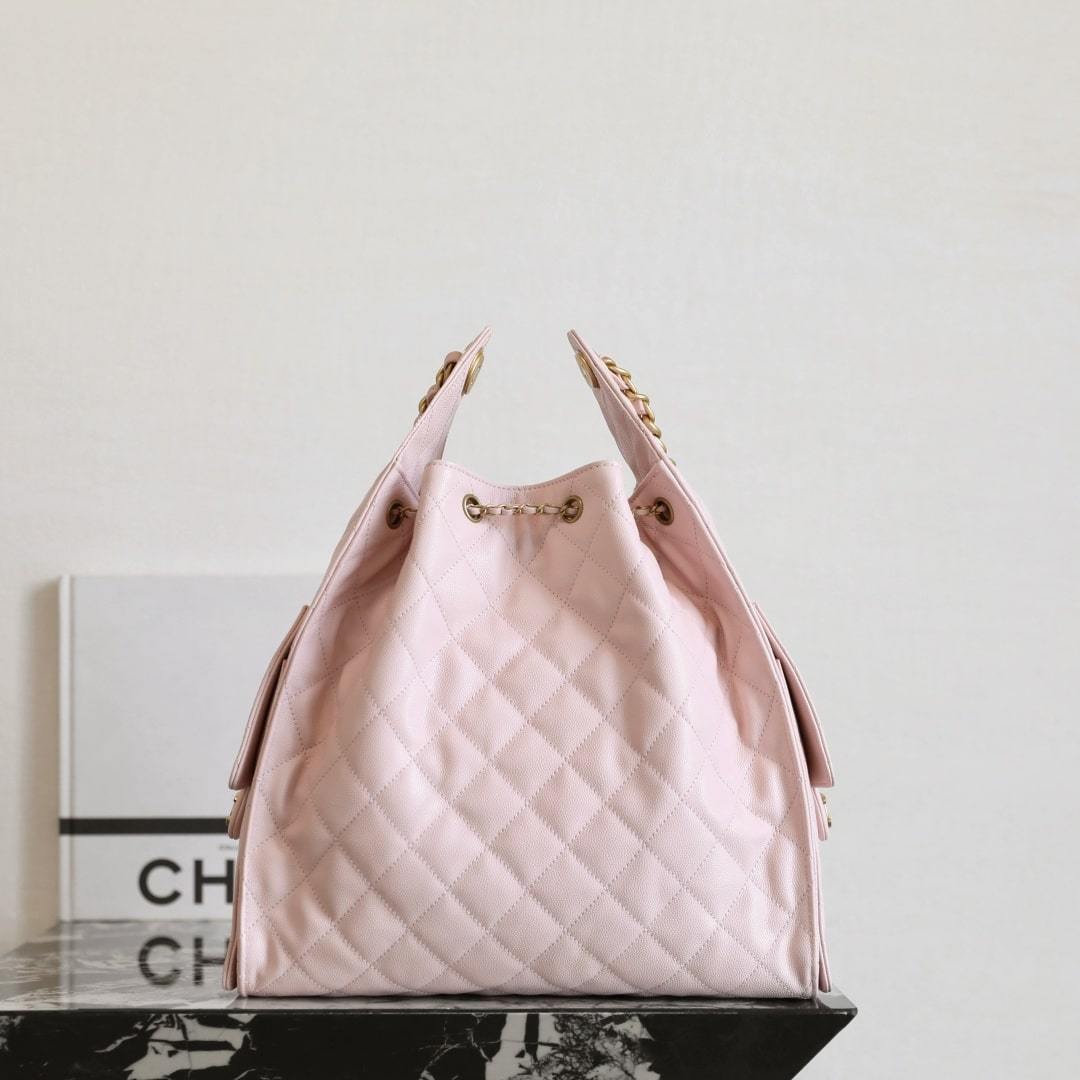高仿Chanel*25A系列AS5311小牛皮購物袋粉色中號免檢版