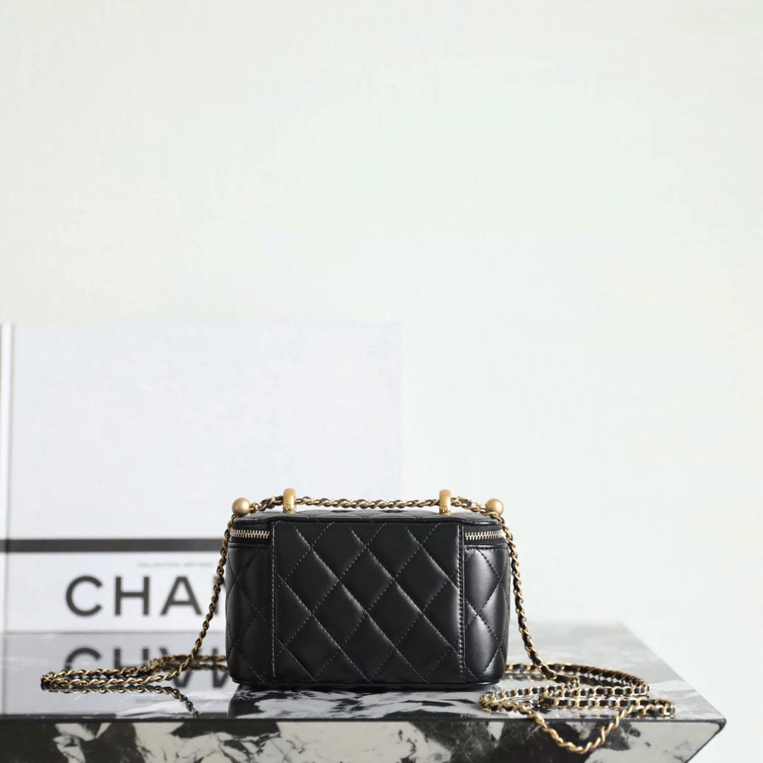 高仿Chanel*24C系列AP3651雙珠鏈條盒子包黑色免檢版