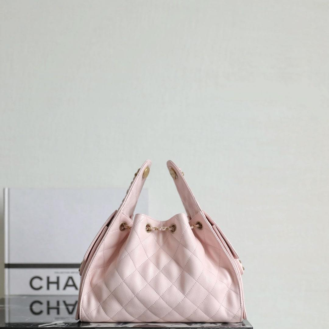 高仿Chanel*25A系列AS5293小牛皮購物袋粉色小號免檢版
